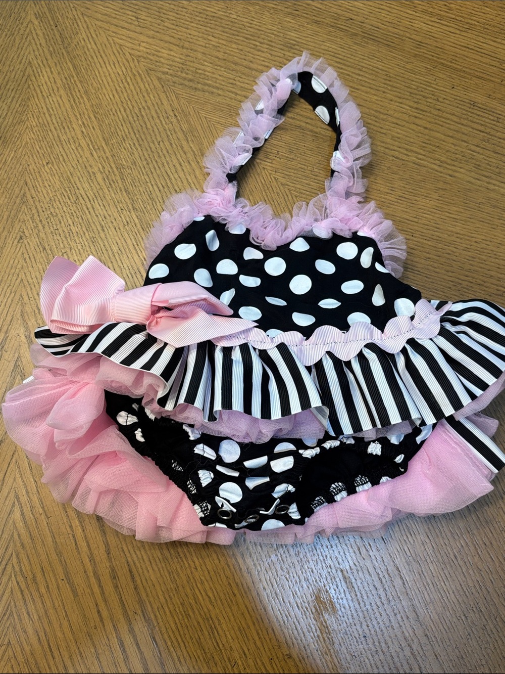 Mud Pie Black and Pink Polka Dot Ruffle romper Dress- cute 1st bday pics